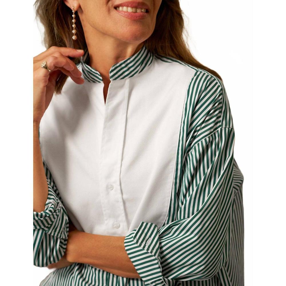 NEW FRANK & EILEEN victoria italian tuxedo shirt in green stripe with white bib - Picture 3 of 3